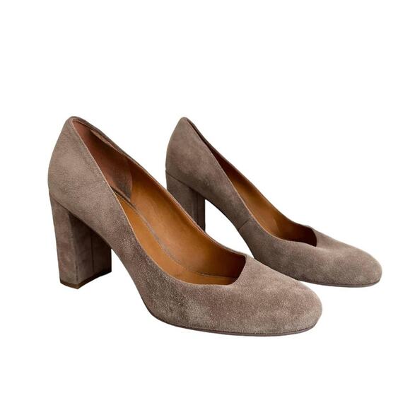 Franco Sarto Aziza Brown Suede Pumps Chunky Heels Size 9M - Picture 1 of 7